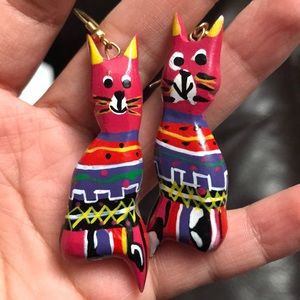 Vintage Hand painted cat earrings